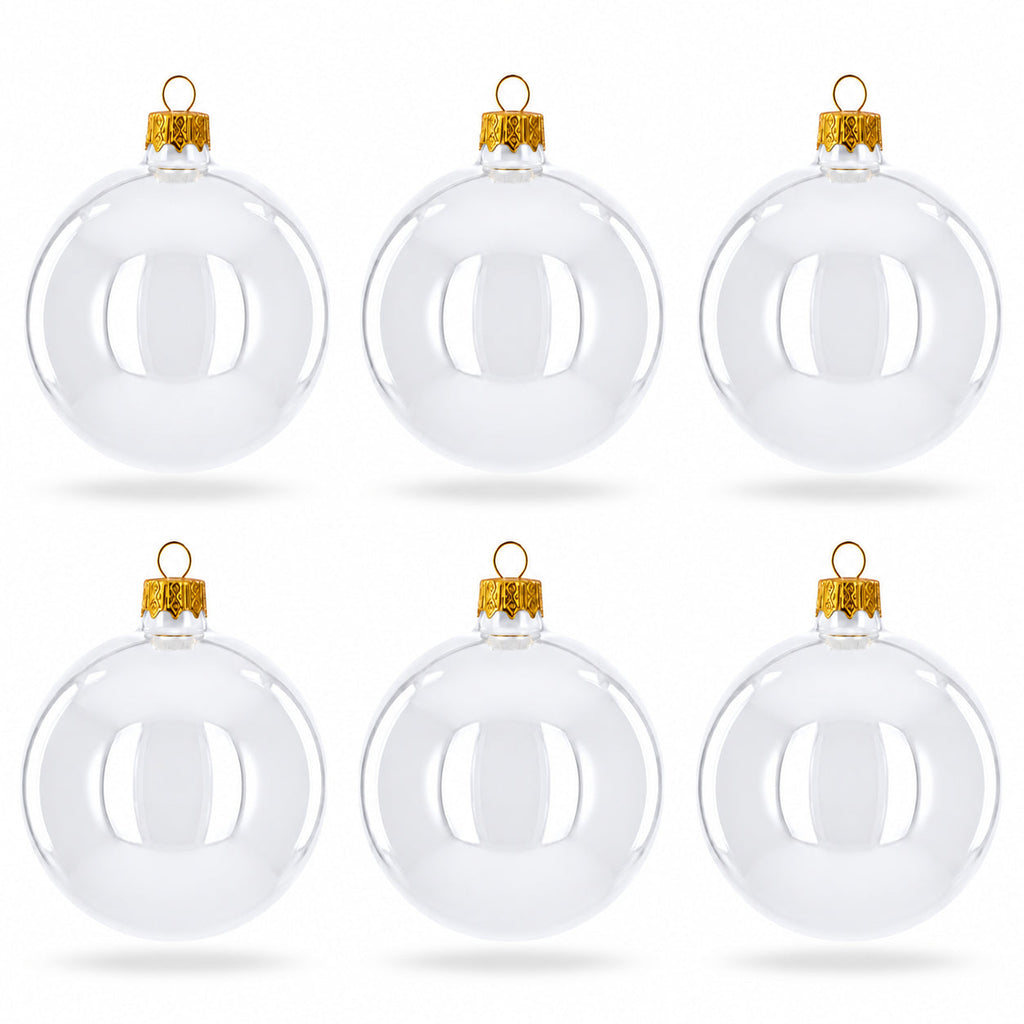 Set of 6 White Glossy Glass Ball Christmas Ornaments 3.25 Inches (041)