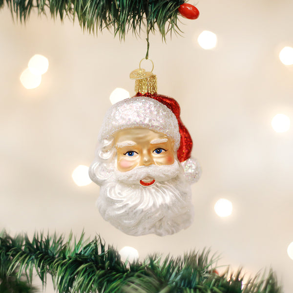 Mid Century Santa Head Glass Ornament