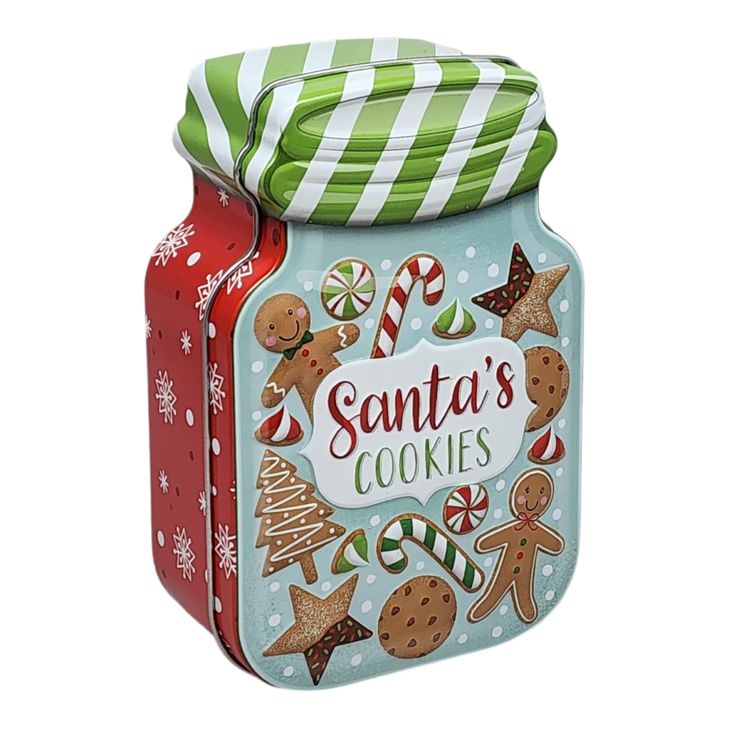 Jar Shaped Christmas Cookie Gift Tin -  Santa's Cookies