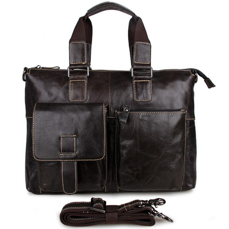 Handmade Top Grain Leather Briefcase Men's Minimalism Messenger Bag
