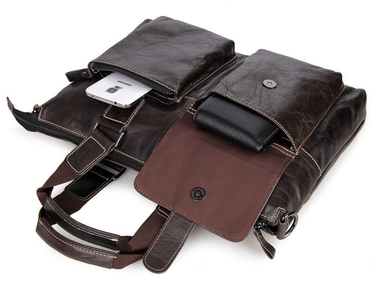 Handmade Top Grain Leather Briefcase Men's Minimalism Messenger Bag