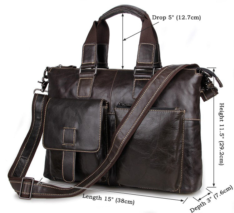Handmade Top Grain Leather Briefcase Men's Minimalism Messenger Bag