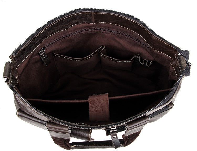 Handmade Top Grain Leather Briefcase Men's Minimalism Messenger Bag