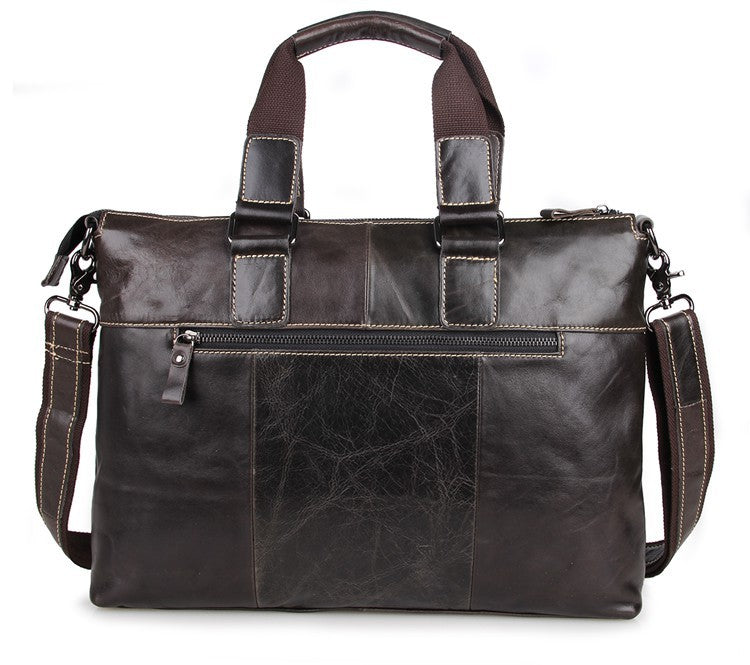 Handmade Top Grain Leather Briefcase Men's Minimalism Messenger Bag
