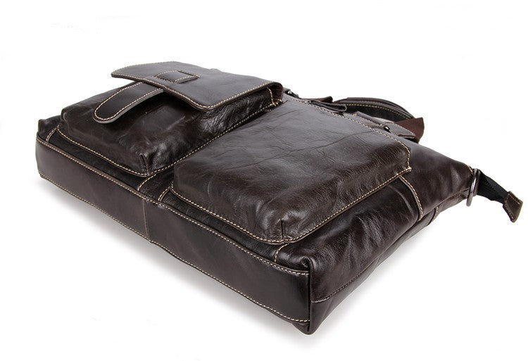 Handmade Top Grain Leather Briefcase Men's Minimalism Messenger Bag