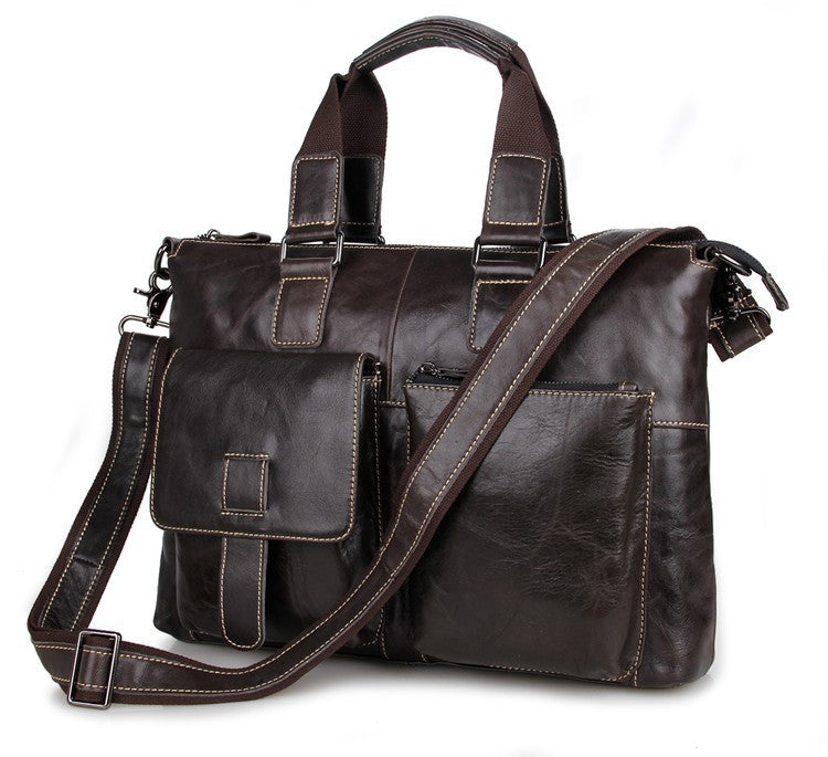 Handmade Top Grain Leather Briefcase Men's Minimalism Messenger Bag