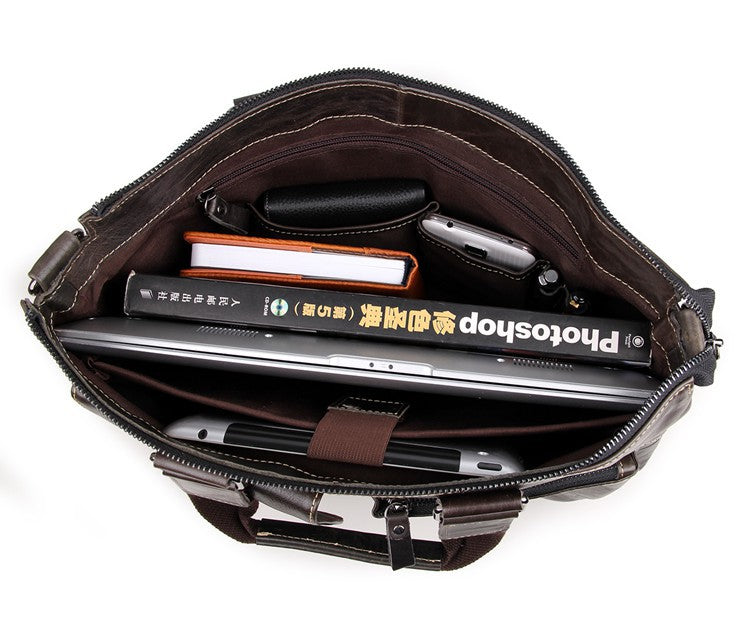 Handmade Top Grain Leather Briefcase Men's Minimalism Messenger Bag