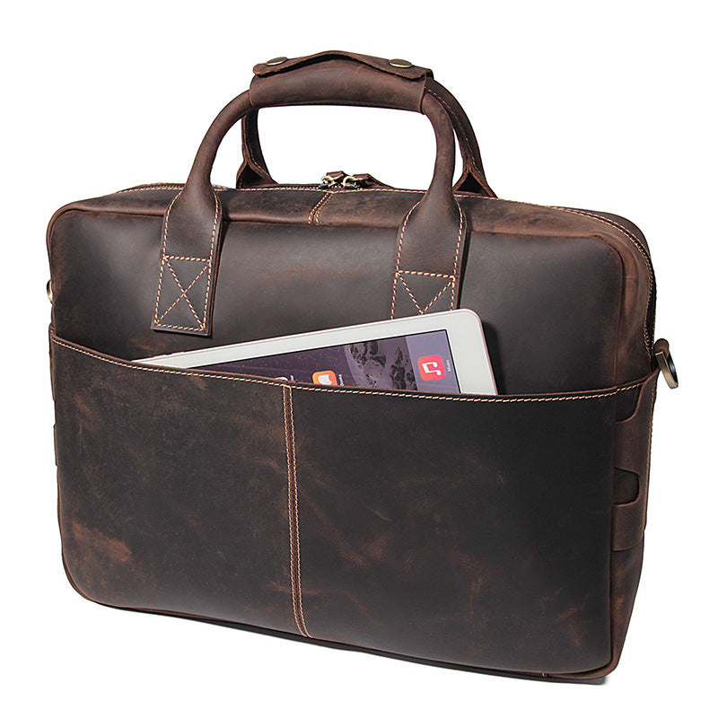 Handmade Full Grain Leather Briefcase Vintage Leather Messenger Bag