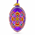 Purple Geometric Ukrainian Egg Glass Christmas Ornament 4 Inches