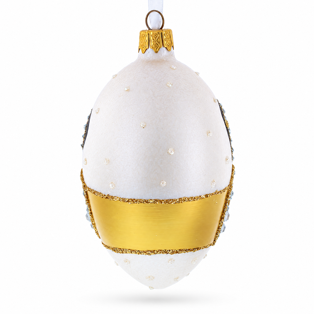 Louis-Francois Designer Jeweled Panther Glass Egg Christmas Ornament 4 Inches