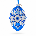 Silver on Blue Glass Egg Christmas Ornament 4 Inches