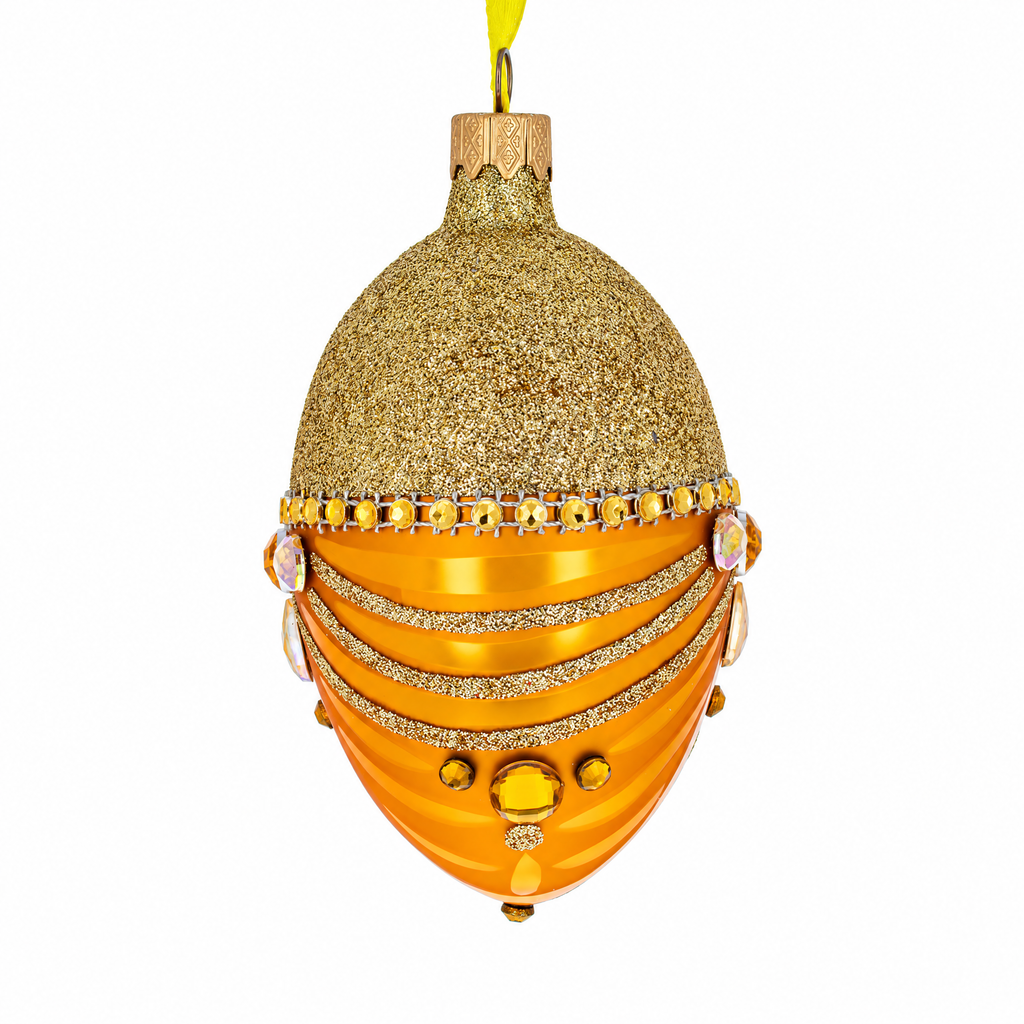 Glittered Orange Glass Egg Christmas Ornament 4 Inches