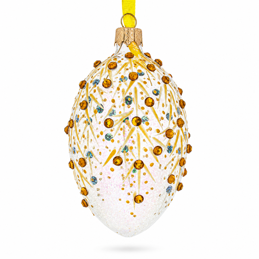 Gold Branches Glass Egg Christmas Ornament 4 Inches