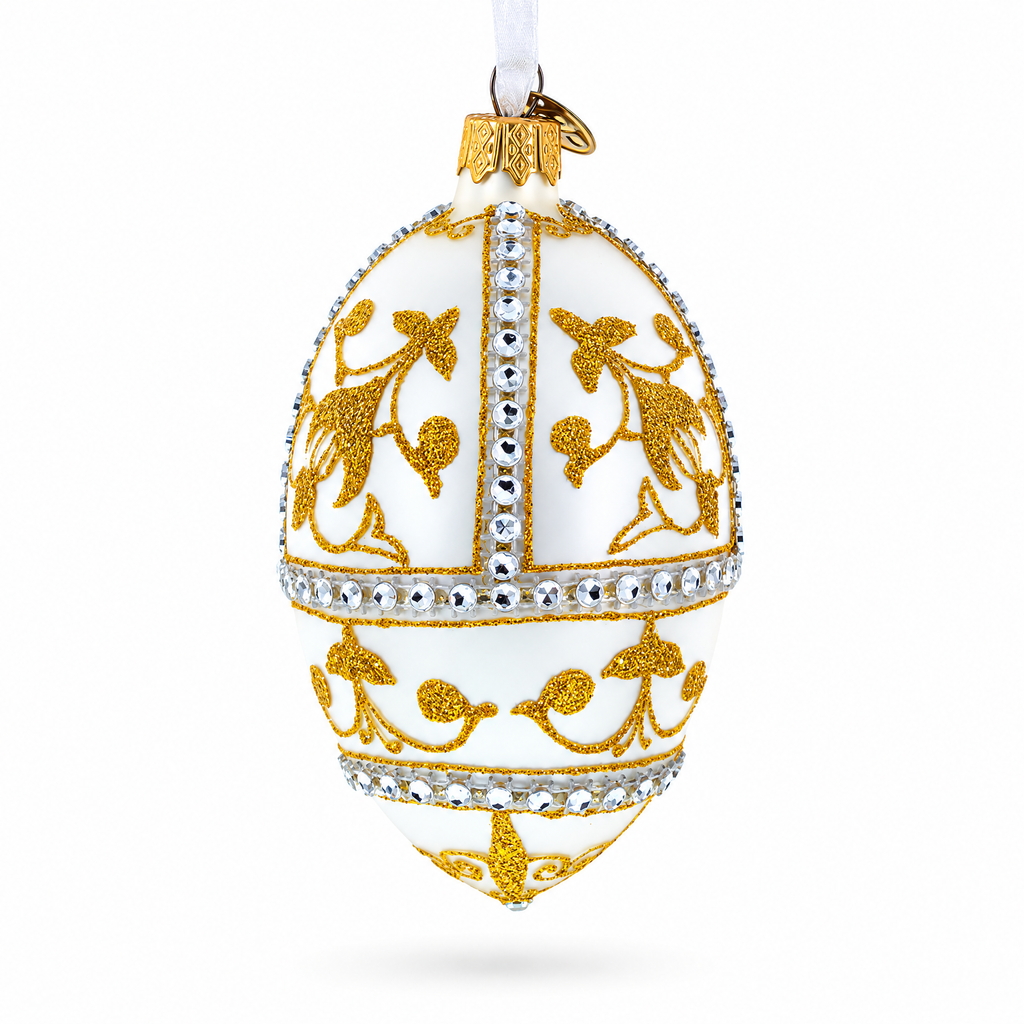 Jeweled Golden Chandelier on Silver Glass Egg Christmas Ornament 4 Inches