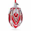 Silver Ropes on Red Glass Egg Christmas Ornament 4 Inches