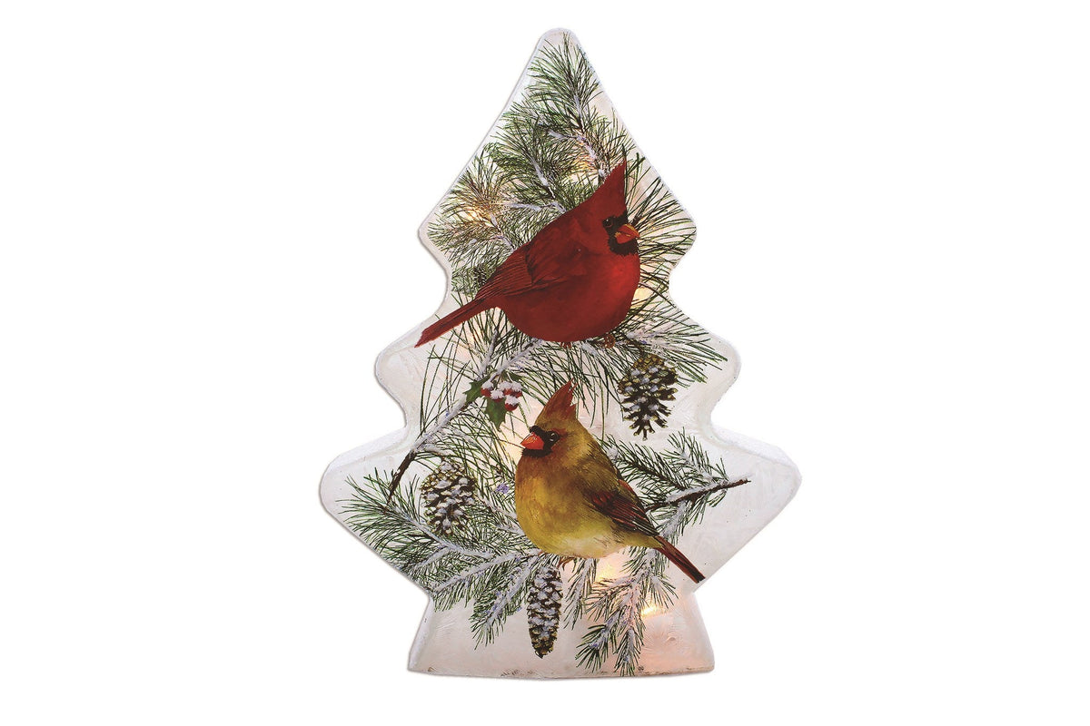 Christmas Cardinals Pre-Lit Glass Christmas Tree