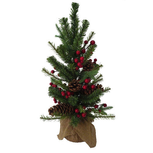 24-Inch Red Berries and Pinecones Artificial Christmas Tree