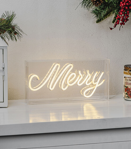 LED White Neon 'Merry' Sign - 12 Inches