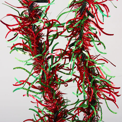 6 Foot Wave Tinsel Garland - Red/Green