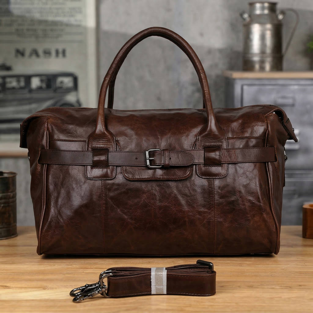 Handmade Top Grain Leather Travel Duffle Bags Designer Overnight Bag Men's Gym Bag