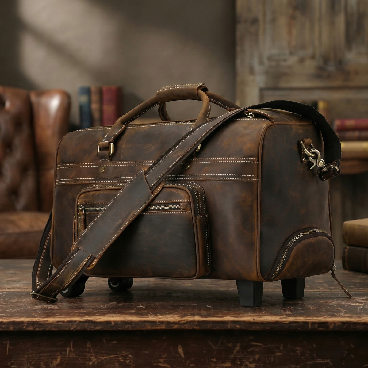 Vintage Full Grain Leather Travel Bag Handmade Leather Duffle Bag Holdall Trolley Luggage Bag