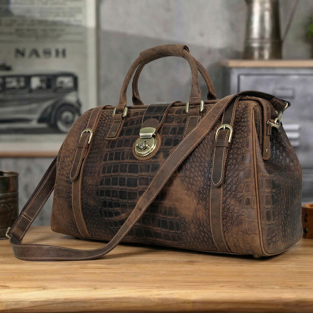 Designer Crazy Horse Leather Duffle Bag, Leather Travel Bag, Leather Weekender Bag