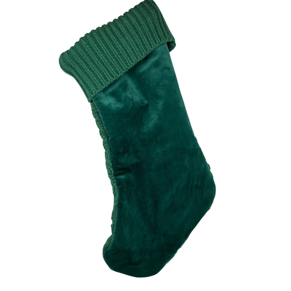 Fabric Knit Stocking Green With Merry Tag