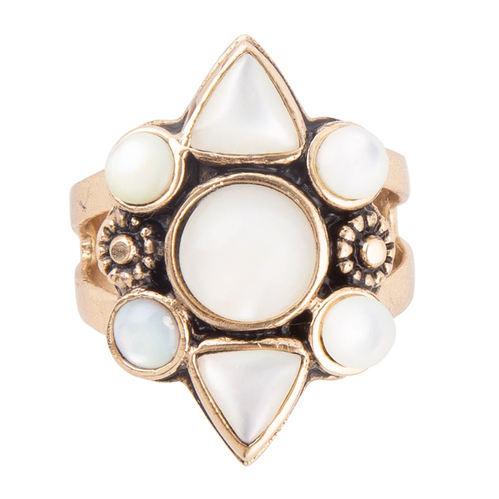 White Mother of Pearl Golden Statement Ring