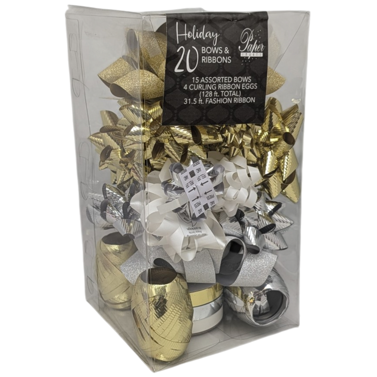 Holiday Ribbon And Bow Kit - Silver/Gold/White