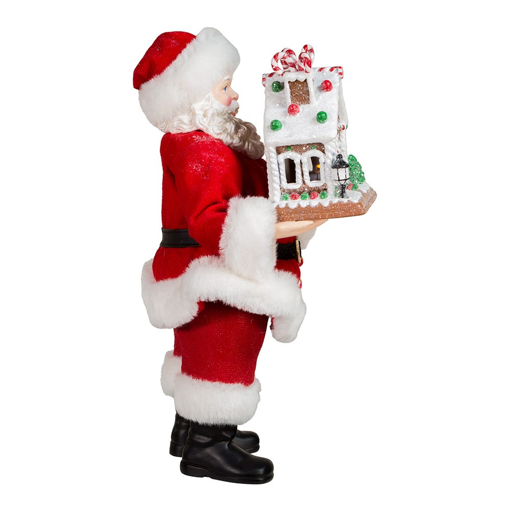 Fabriché Santa With Light-Up Gingerbread House
