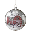 Glass Holiday Barn Disk Ornament - Cows