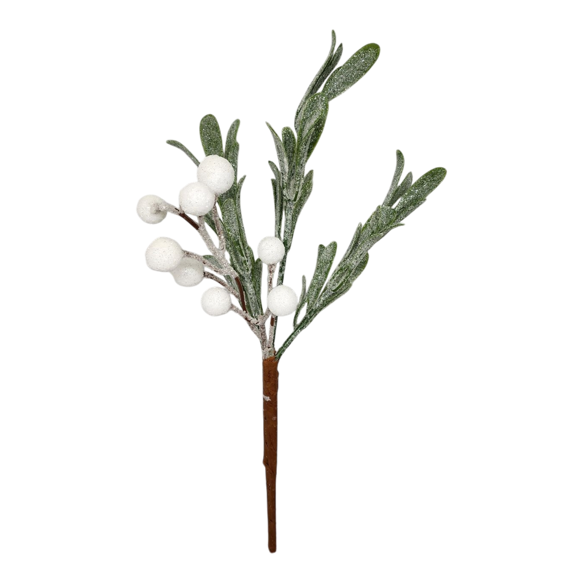 White Berry Mistletoe Pick - Frosted