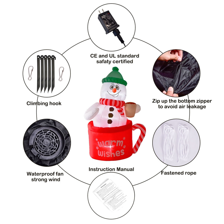 Christmas Inflatable Decoration Snowman in the Mug Cup
