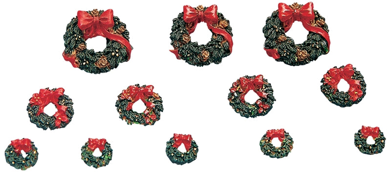 Village Wreaths with Red Bow - 12 Piece Set