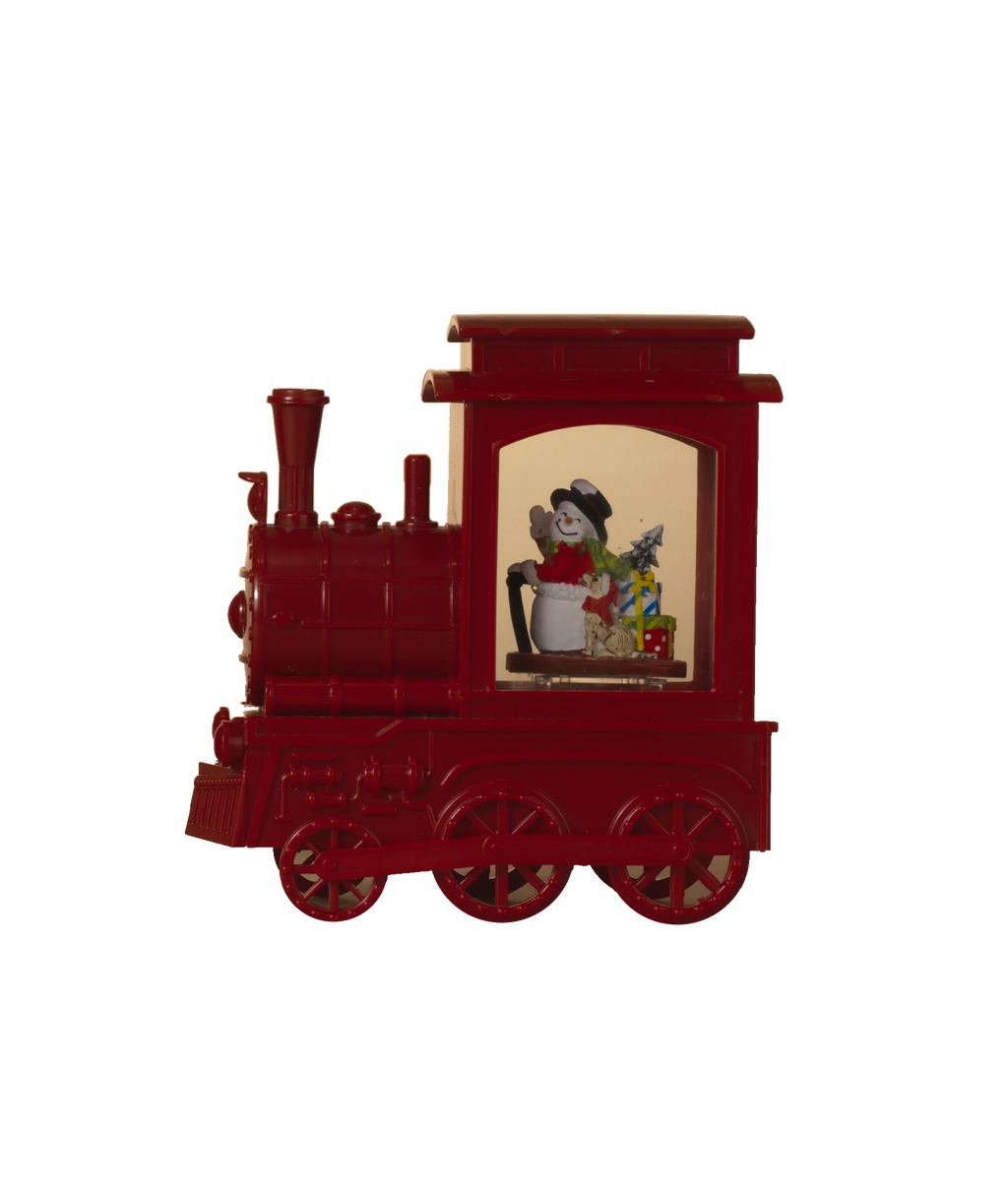 Lighted Spinning Water Globe Train - Snowman