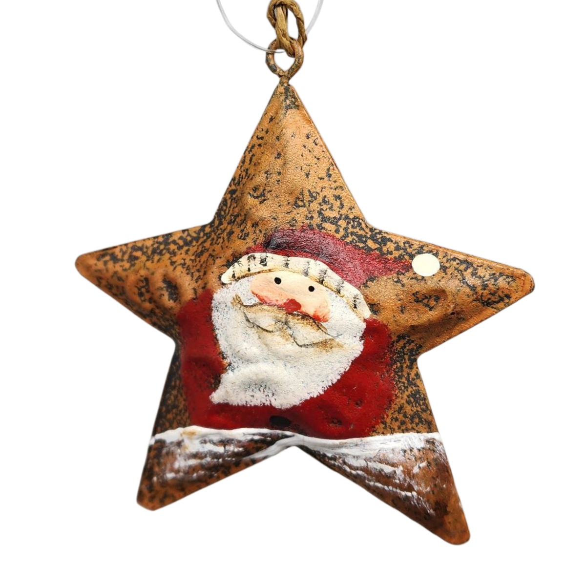 Rustic Santa Star Ornament - Hat Right