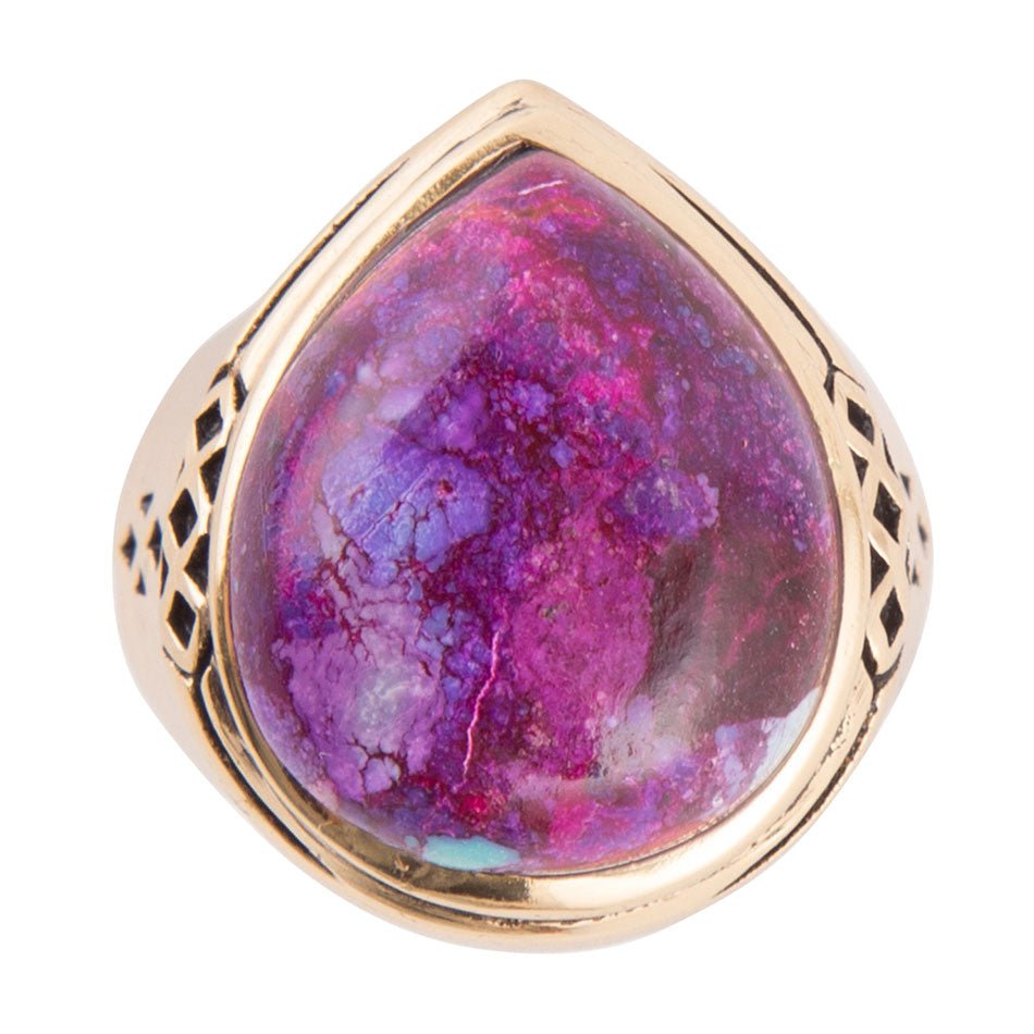 Purple Turquoise Golden Teardrop Ring