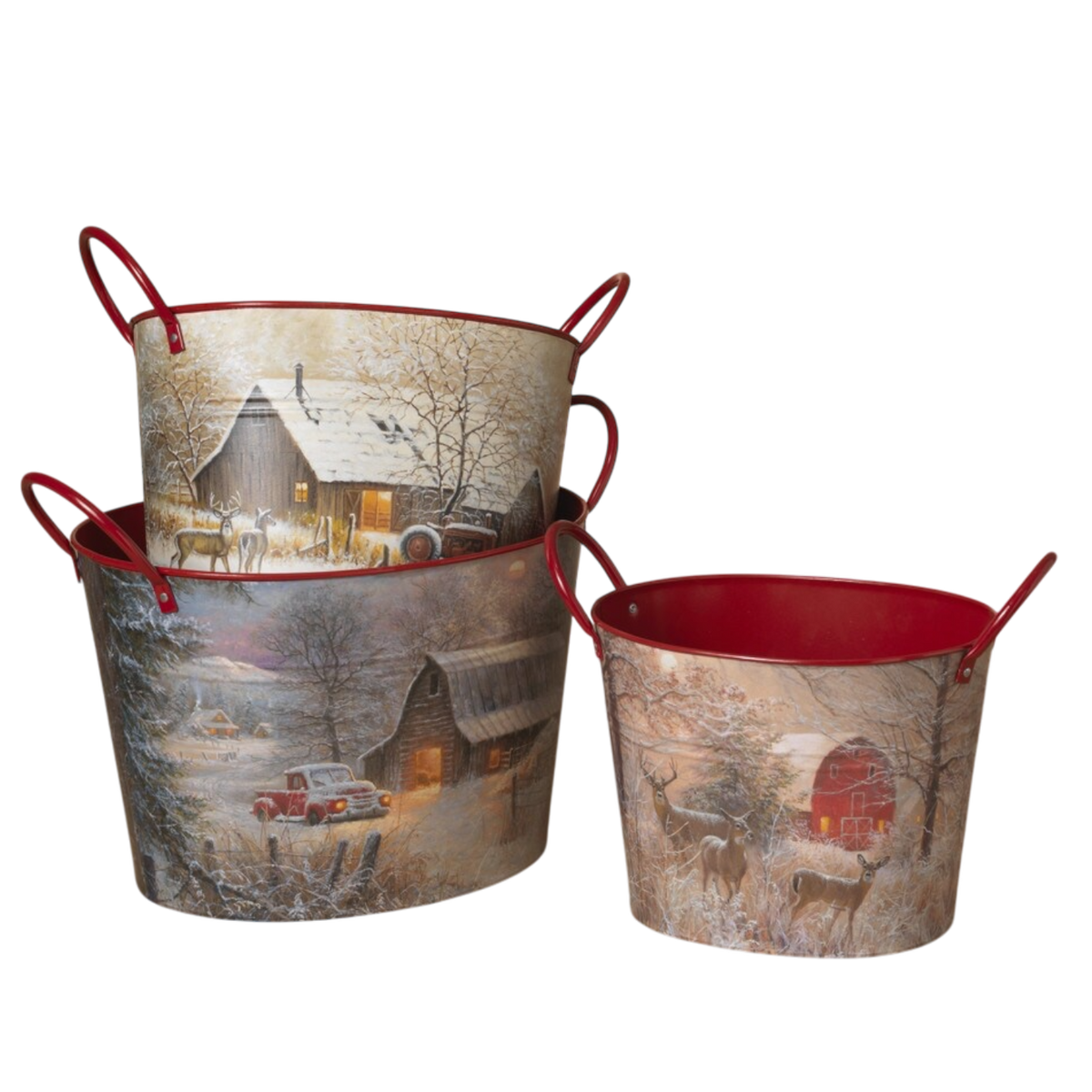 Metal Holiday Design Oval Bucket-