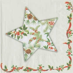 Holly Star Cream Cocktail Napkin