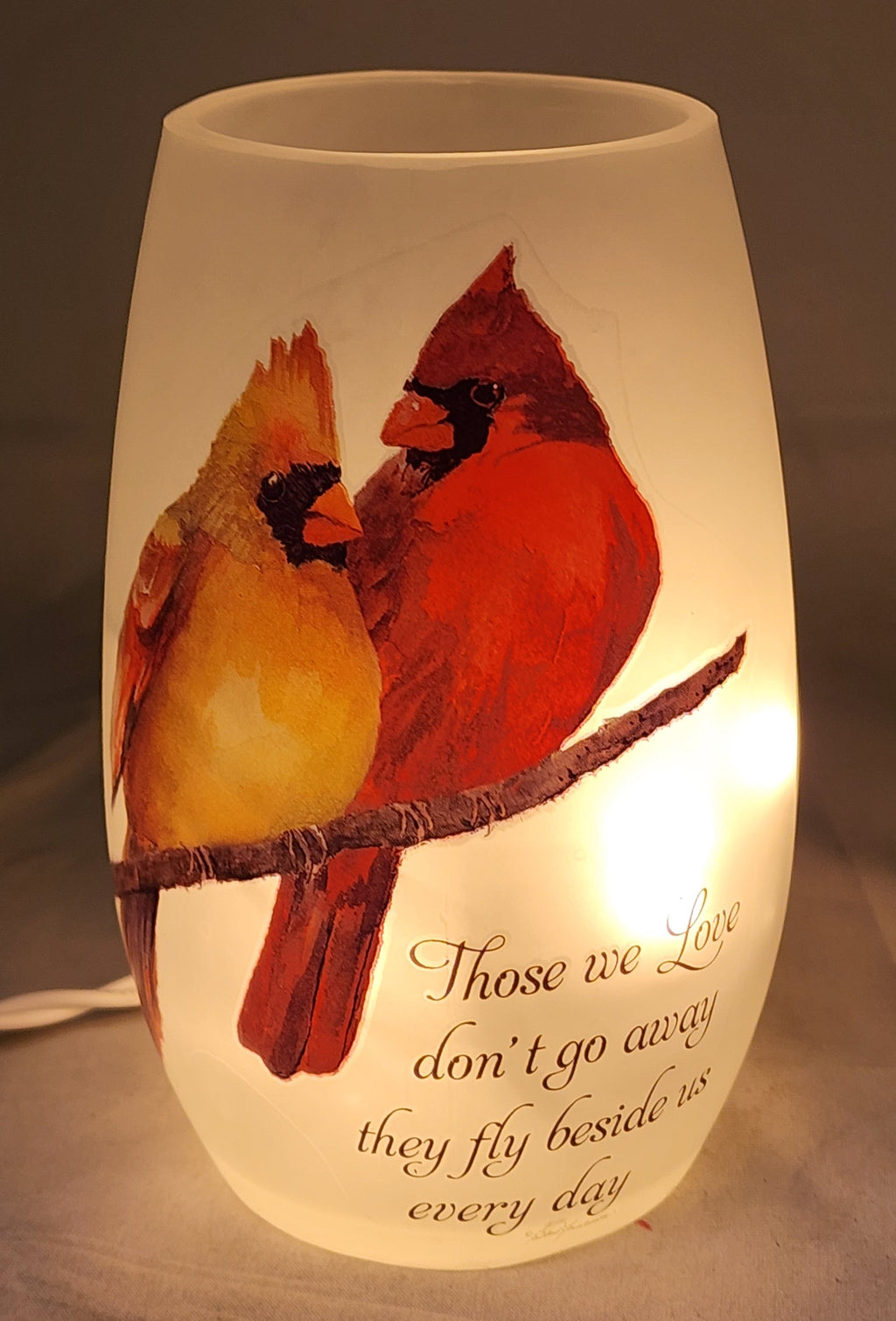 Lighted Glass Vase - Winter Cardinals - 5.25 Inches tall