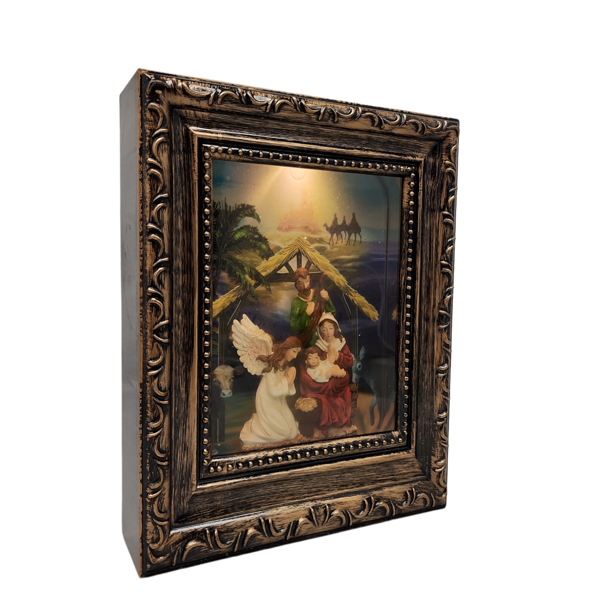 Lighted Spinning Waterglobe Nativity Frame