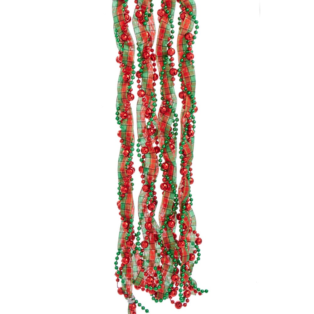 Plaid Ribbon Bead Garland - 9 Feet