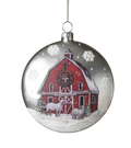 Glass Holiday Barn Disk Ornament - Sheep