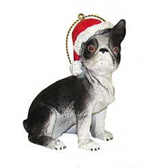Dog in a Santa Hat Ornament - Boston Terrier