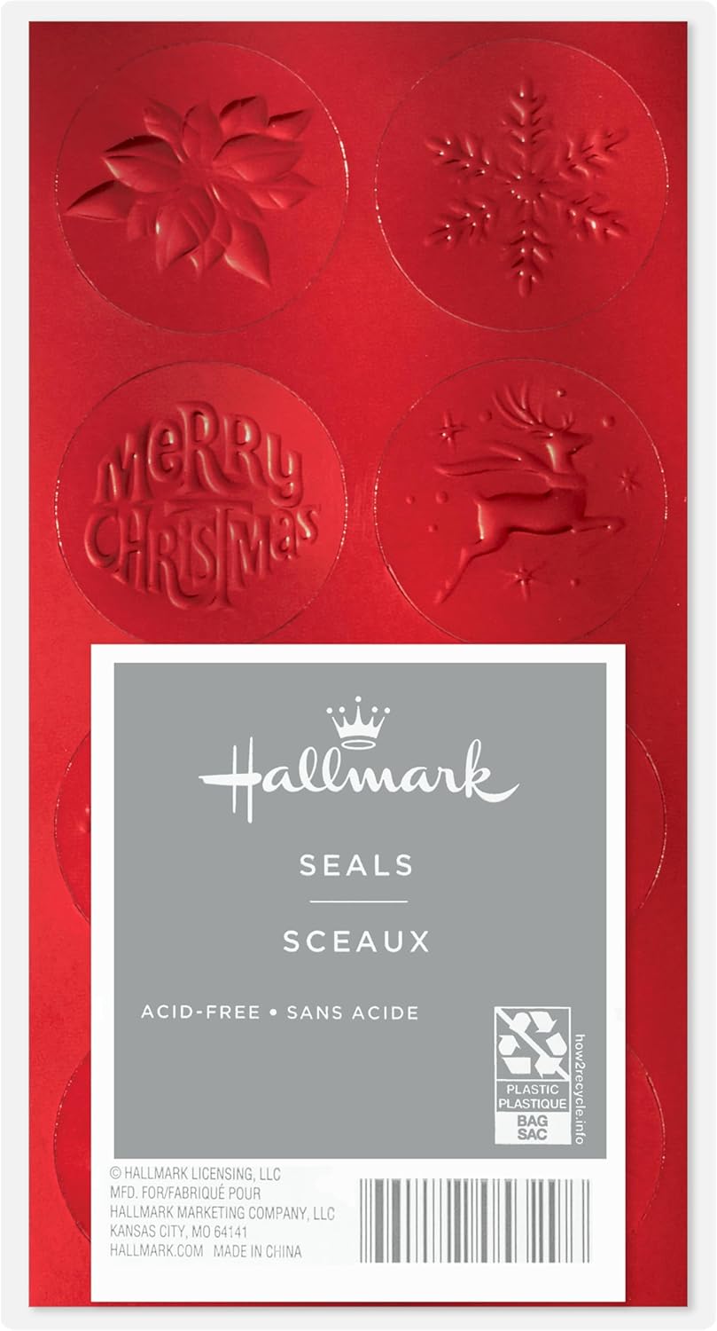 Hallmark Red Foil Embossed Holiday Seals, 3 sheets