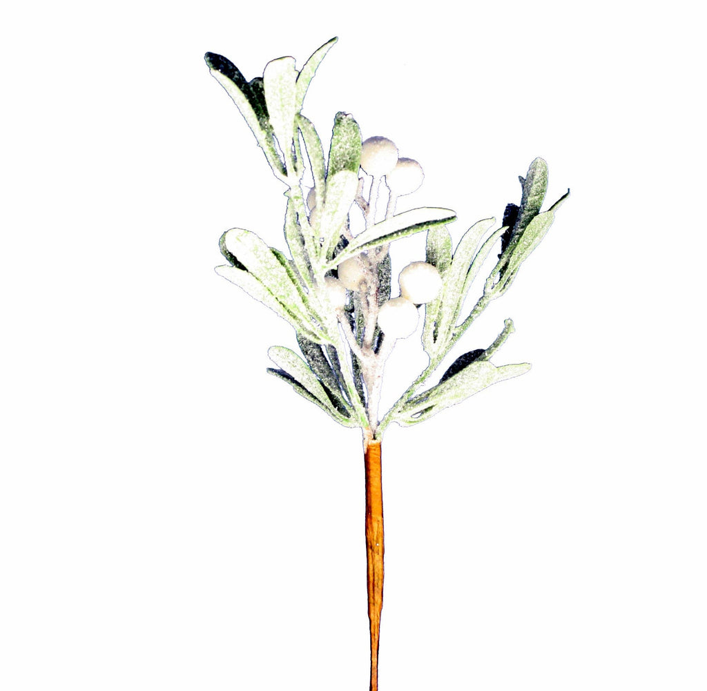White Berry Mistletoe Pick - Frosted