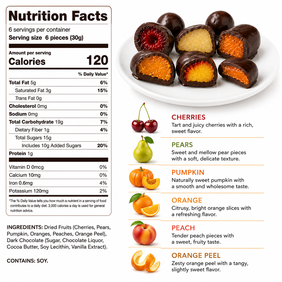 Chocolate Covered Fruits Gift Box, 20 Pieces