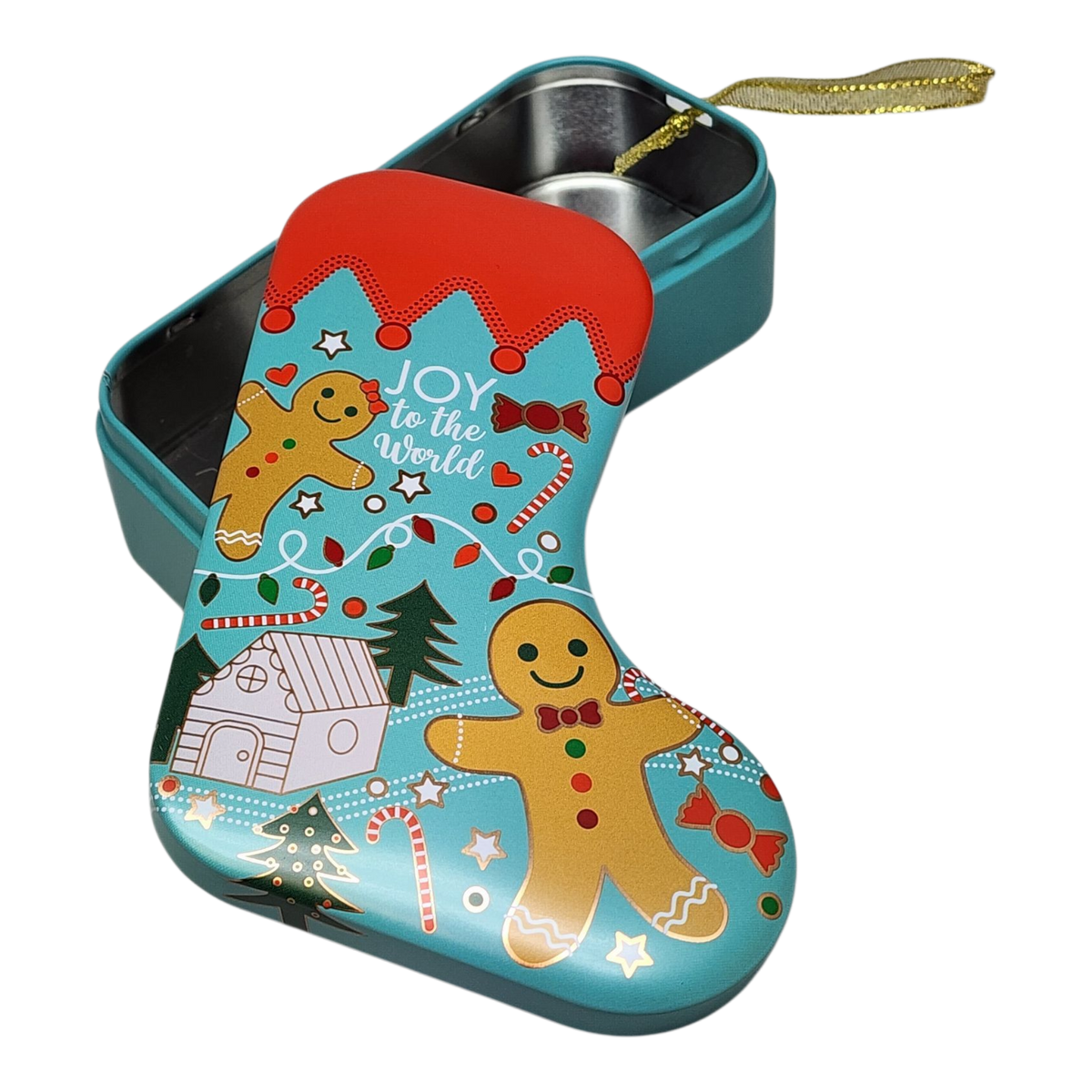 Christmas Stocking Cookie Tin Ornament - Joy to the World