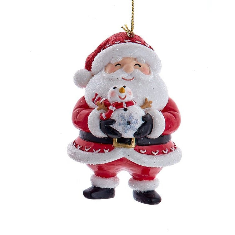 Jovial Santa Ornament with Snowman