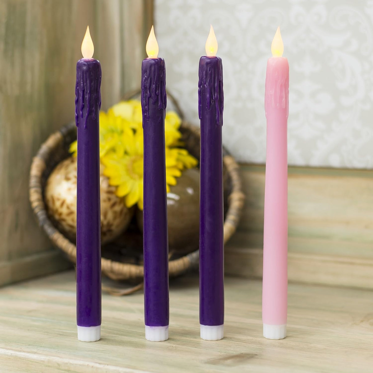 LED Advent Candle Set - 10 Inch  - 4-piece